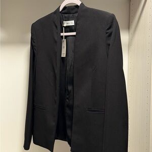 Mango Women's Black Collarless Open Blazer